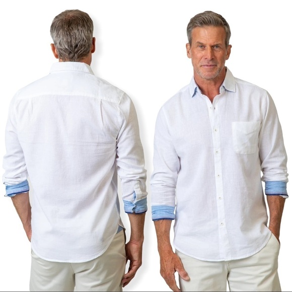 True Grit Washed Melange Linen Long Sleeve Button Down Shirt - Picture 9 of 10